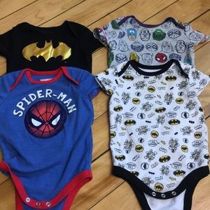 Baby boy superhero onesies. Marvel and Batman.
